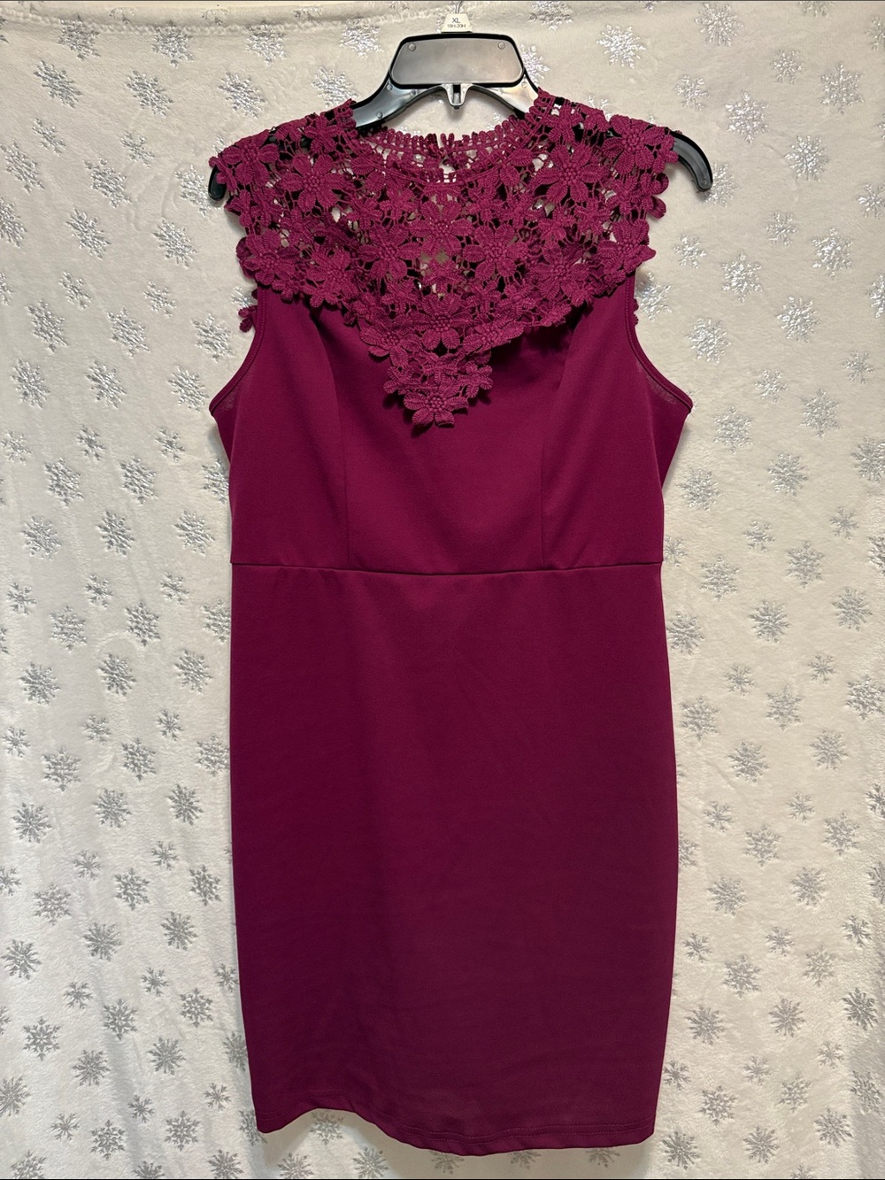 SHEIN Floral Crochet Yoke Midi Dress in Berry